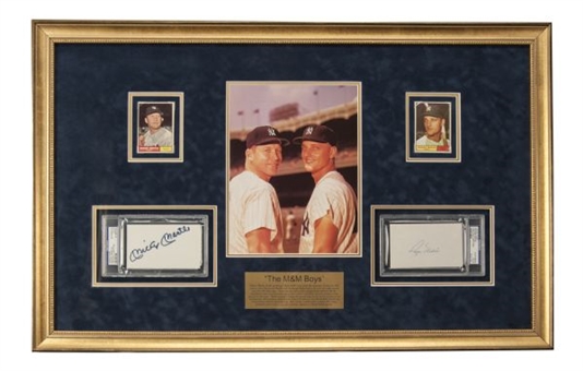 1961 Mickey Mantle and Roger Maris Signed and Framed Display with Topps Cards